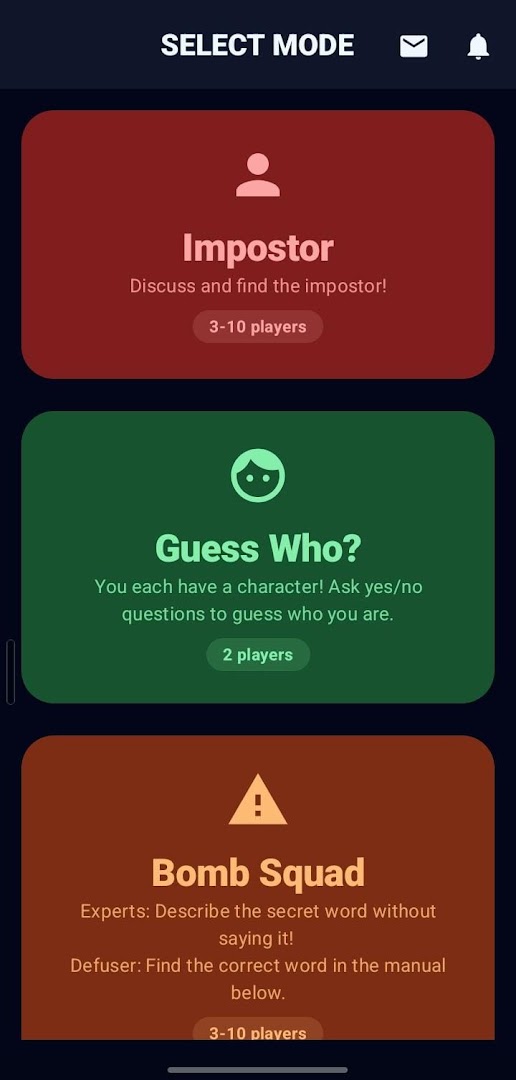 Impostor Game Select Mode Screen