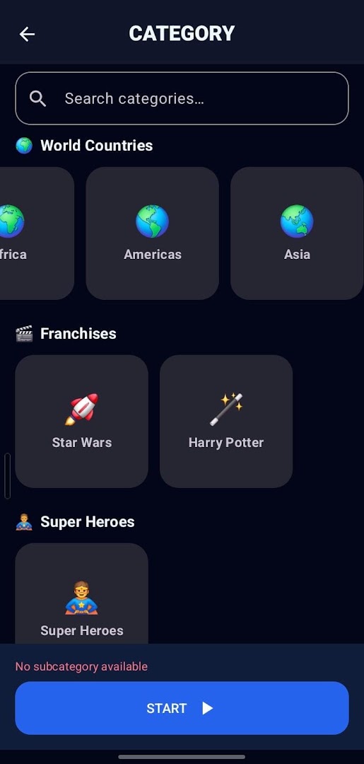 Category Selection Screen