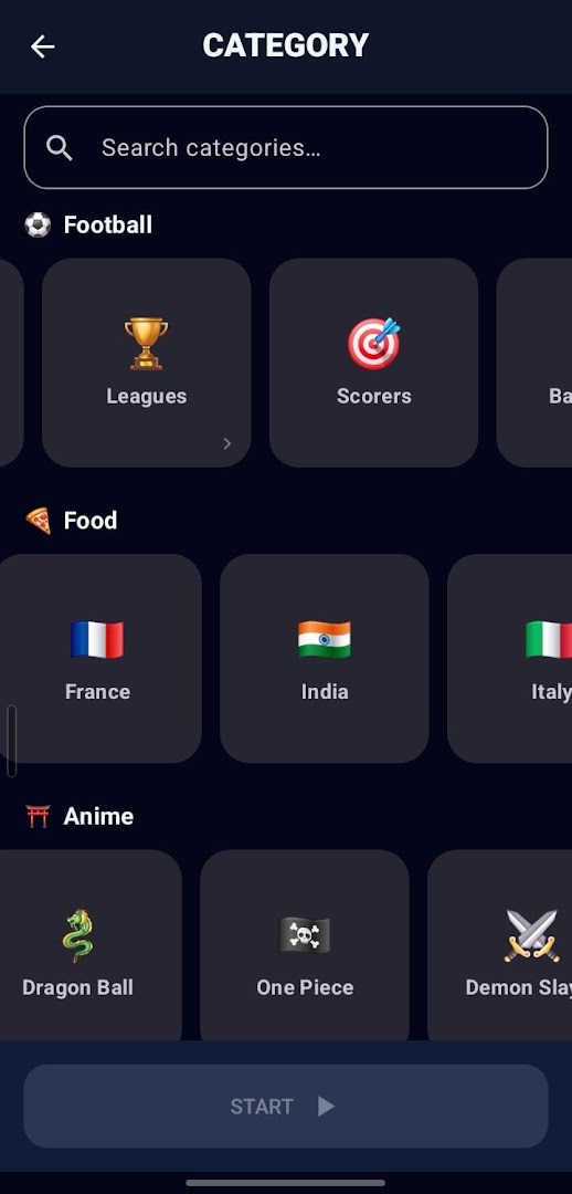 Football, Food & Anime Categories